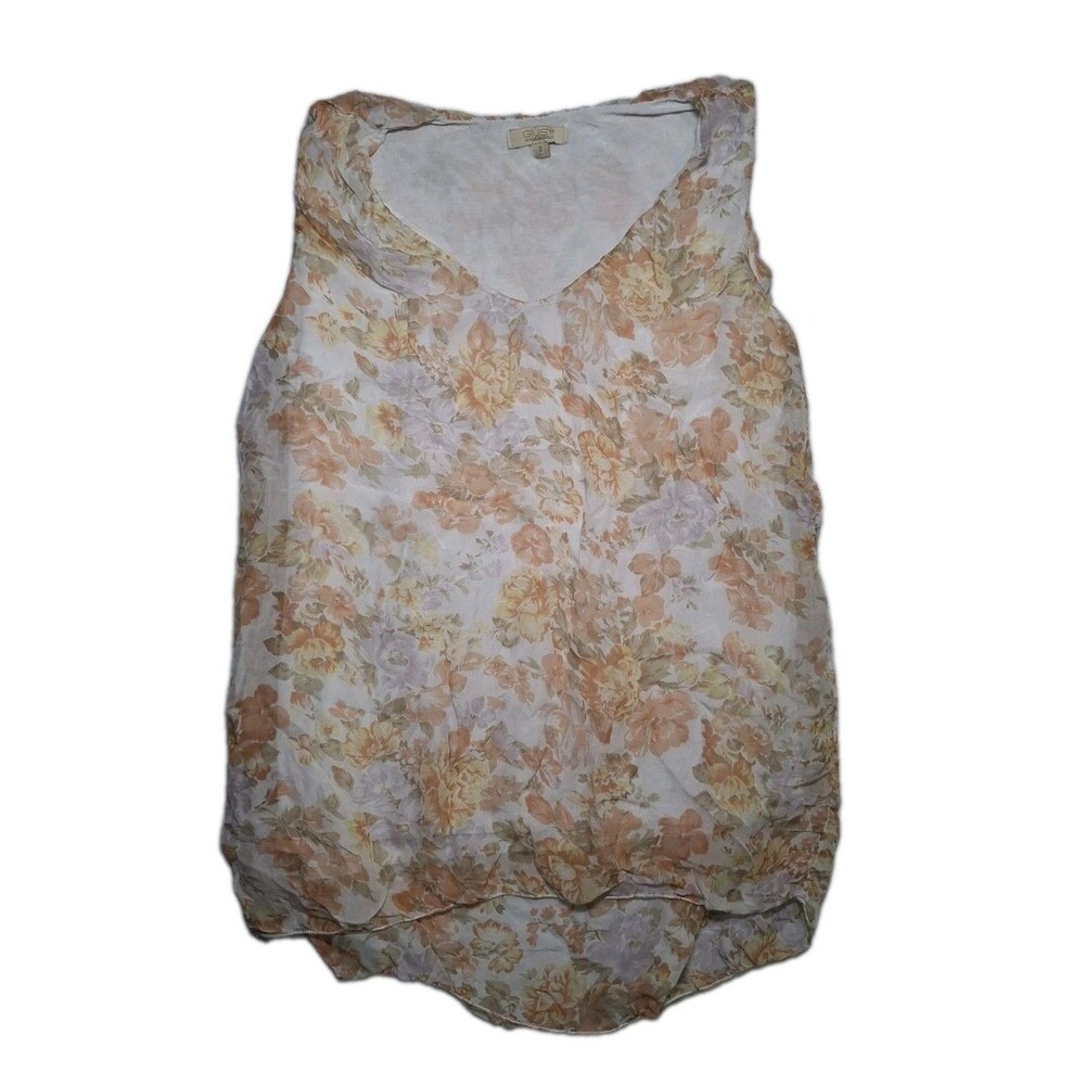 Giusy Italian Silk Floral Top S Cottagecore Fairycore Layered High-Low Blouse